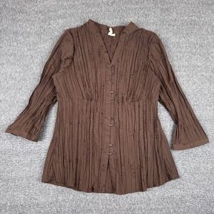 Vintage St. John's Bay Blouse Womens Large Brown Pleated Button Top Downtown
